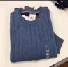 TOMMY HILFIGER【柔软亲肤】秋冬季男女纯棉休闲通勤纯色圆领内搭打底针织衫毛衣 【纯色绣标毛衣】- 午夜蓝FAP XS （推荐：120斤以下） 实拍图