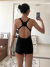 普拉施（PULASSI）泳衣女士连体竞速泳衣女平角游泳衣专业训练显瘦泳装 黑色 L 实拍图