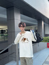 名创优品（MINISO）纯棉t恤男大码潮牌圆领长袖200斤胖子男装衣服休闲简约内搭打底衫 浅米色(不想上班) L 175(体重120-140斤左右) 实拍图