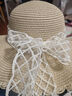 花语志草帽女帽子海边遮阳帽大檐防晒帽太阳帽防风帽编织帽草编沙滩帽 菱形蕾丝条草帽【米色】 实拍图