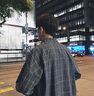 NEW OR MODE复古格子衬衫男韩版潮流ins休闲宽松情侣帅气衣服潮牌衬衣外套男 黑色 XL 实拍图