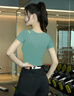 双秀瑜伽瑜伽服上衣女2024新款短袖高颜值绝美高级感专业普拉提健身套装秋 孔雀绿短袖 S （80-100） 实拍图