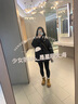 艾莱依羽绒服女款时尚围巾牛角扣中长款防风保暖冬季外套 炭黑 S 实拍图