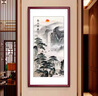 良木中堂画农村堂屋挂画新中式客厅山水玻璃装饰画背景墙壁画大气带框 A-高山流水-（典雅红褐实木框） 100*50cm+2个100*25cm高清微喷 实拍图