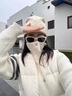 颂简依白色短款针织拼接羽绒棉服女2025冬季新款韩系学院风百搭棉衣外套 白色 S 实拍图