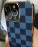 简美 适用于 苹果13pro手机壳素皮苹果13promax保护套13mini手机套镜头全包防摔皮套高档皮革外壳全包 苹果13pro 格子纹后壳【白灰格】 实拍图