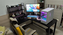 久丞家具转角电脑桌学生家用书桌双人书架一体组合桌卧室拐角L型电竞桌子 【加厚16mm桌面】黑色左转角 140x120x74cm 实拍图