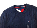 TOMMY HILFIGER【柔软亲肤】秋冬季男女纯棉休闲通勤纯色圆领内搭打底针织衫毛衣 【纯色绣标毛衣】- 午夜蓝FAP XS （推荐：120斤以下） 实拍图