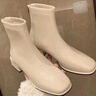 达芙妮官方真皮马丁靴女加绒2025秋冬新款法式粗跟短靴女气质瘦瘦靴子女 米白色【真皮系列加绒款】 37 实拍图