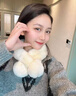 槿城真毛獭兔毛围巾女冬季保暖百搭可爱交叉皮草围脖濑兔毛绒加厚TT02 双球米白色 实拍图