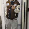 准者棒球服外套男装2025春夏新款美式复古PU皮袖休闲宽松运动夹克开衫 深卡其【常规款】 M 实拍图