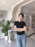 MJ STYLE抽褶正肩短袖T恤女2025年夏季紧身收腰显瘦辣妹风小个子短款上衣 实拍图