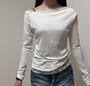 乐卡利蕾丝拼接斜肩长袖T恤女温柔气质纯欲百搭收腰假两件长袖打底衫 白色 M 实拍图