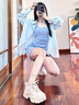 骆驼（CAMEL）老爹鞋女网布皮面拼接双系带厚底休闲鞋 L24S283079 杏色 39 实拍图