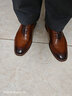 德赛（DESAI）【明星同款】商务英伦男士皮鞋擦色牛津鞋真皮方头休闲正装男鞋 棕色 【实木跟商务版】 40 实拍图