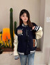 BJHG不计后果新年红色棒球服男款春季潮牌呢子外套美式复古夹克上衣女 藏青色 L 实拍图