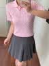Teenie Weenie小熊针织短袖女装秋季老钱风polo衫毛衣T恤上衣 粉色 S 晒单实拍图