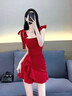 JIOESC红色连衣裙女高级感夏季2024新款女装纯欲短裙修身紧身吊带红裙子 红色高级复古短裙 M 码90-105斤 实拍图