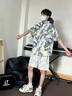 MOLOON男士泳衣短袖花衬衫沙滩服三亚夏威夷风旅游度假情侣夏季薄款套装 套装A款 XL （建议125-145斤） 实拍图