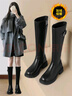 ZHR长筒靴女时尚褶皱骑士靴女冬加绒显高厚底女靴 BL323A 黑色 38  实拍图