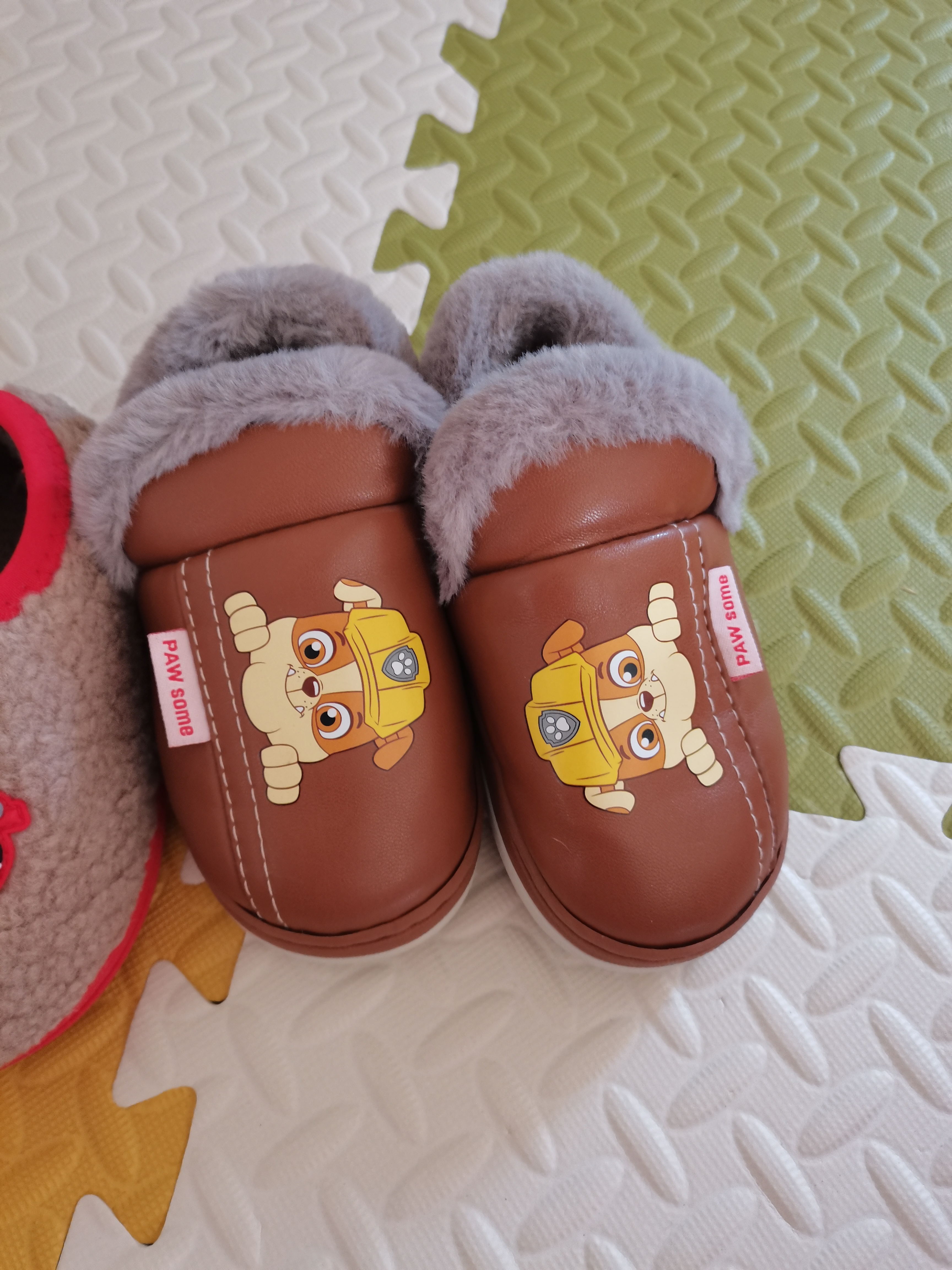 汪汪队立大功（PAW PATROL）汪汪队儿童皮棉鞋包跟棉拖鞋冬季保暖室内家居防滑男童女宝宝毛拖 2019汪汪队皮棉鞋棕色小砾 16 内长16cm 170码(适合25/26码) 实拍图