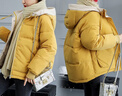 连帽短款棉衣女冬季韩版宽松学院风棉服外套撞色百搭面包服J601 黄色 XL （130-150斤） 实拍图