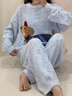 另约冬季韩版甜美卡通加厚半边绒睡衣女宽松日系保暖珊瑚绒家居服套装 4894 蓝腊肠狗 M 实拍图