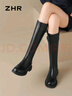 ZHR长筒靴女时尚褶皱骑士靴女冬加绒显高厚底女靴 BL323A 黑色 38  实拍图