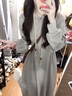 圣保美灰色连帽长袖连衣裙秋冬季2025新款时尚女装小个子韩系卫衣长裙子 灰色 S 码 实拍图