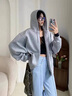QGF开衫卫衣女春秋季新款韩系慵懒风长袖连帽外套宽松休闲百搭上衣服 浅灰色 M 实拍图