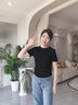 MJ STYLE抽褶正肩短袖T恤女2025年夏季紧身收腰显瘦辣妹风小个子短款上衣 实拍图