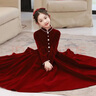 儿童高级感拜年秋冬装女童公主裙长袖主持人生日古筝钢琴表演礼服 酒红色长款HB01 150 实拍图