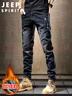 JEEP SPIRIT吉普牛仔裤男秋冬季弹力修身休闲裤新复古回潮裤子 黑色加绒 31 实拍图