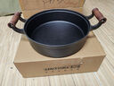 铸彩平底锅煎锅 铸铁加厚加深生铁饼铛无涂层家用水煎包烙饼铛煎锅 木柄双耳煎锅32cm（玻璃盖） 32cm 实拍图