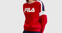 FILA 斐乐官方女子套头卫衣冬季logo时尚休闲拼色针织内搭长袖上衣 妖艳红-WI S 实拍图