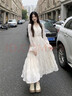 妍莉芬（yanlifen）桔梗法式白色长袖连衣裙子女夏季2025年春装新款女装显瘦气质长裙 白色 M 实拍图