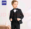 罗蒙儿童西装套装春秋季男童主持人礼服花童男孩表演服 黑色 140 实拍图