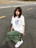 La Chapelle Sport拉夏贝尔纯棉t恤女夏季透气打底衫时尚显瘦宽松休闲潮流短袖女 白色(蓝色小熊) M /160(推荐100-115斤) 实拍图