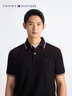 TOMMY HILFIGER25春夏新款男透气珠地网眼通勤修身短袖T恤/镶边翻领POLO衫 【合身款】曜岩黑色BEG L 实拍图