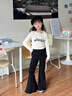 OVE女童裤子春秋款2025新款儿童假两件裤裙中大童喇叭裤洋气休闲长裤 18372黑色 140 140cm 实拍图