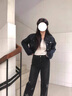 QGF美式牛仔裤女复古微喇裤子高腰显瘦直筒宽松薄款垂感阔腿休闲长裤 NZK1135 黑色 M 实拍图