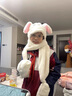 纪奈落儿童帽子围巾一体耳朵会动的帽子兔耳朵卡通兔子加厚保暖长款帽子 白兔子三合一【适合头围60内】 【防寒保暖 柔软舒适】 实拍图