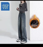 真维斯（Jeanswest）复古蓝阔腿牛仔裤女款秋冬新款高腰垂感直筒宽松小个子拖地裤子女 复古色长裤【加绒】 XL 实拍图