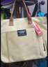 盛喜鸟自创加厚多口袋日系托特帆布包休闲学生电脑简约手提单肩斜挎书包 卡其色 实拍图