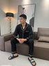 浪莎生日礼物送男友黑色三件套睡衣男士冰丝秋季高端字母大码家居服 长意黑【长 袖长裤】 L 男 (建议穿着体重110-140斤) 实拍图