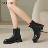 达芙妮短靴女牛皮复古厚底瘦瘦靴粗跟马丁靴女鞋子 4023605004 绒黑 40  实拍图