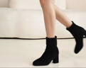 达芙妮加绒气质百搭短靴粗跟中筒瘦瘦靴软底高跟女靴4622607082 黑色 37 实拍图