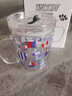 史努比（SNOOPY）儿童牛奶杯带刻度吸管水杯宝宝冲泡奶粉杯喝奶杯杯子家用玻璃杯 蓝红-350ml1只 实拍图