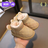 婧麒（JOYNCLEON）儿童棉靴冬季新款雪地靴一脚蹬加绒保暖冬鞋软底女童中帮短靴 奶茶色 内长13cm 实拍图