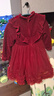 富罗迷女童连衣裙冬季加绒保暖新中式红色礼服裙儿童公主裙 红色 120cm  实拍图